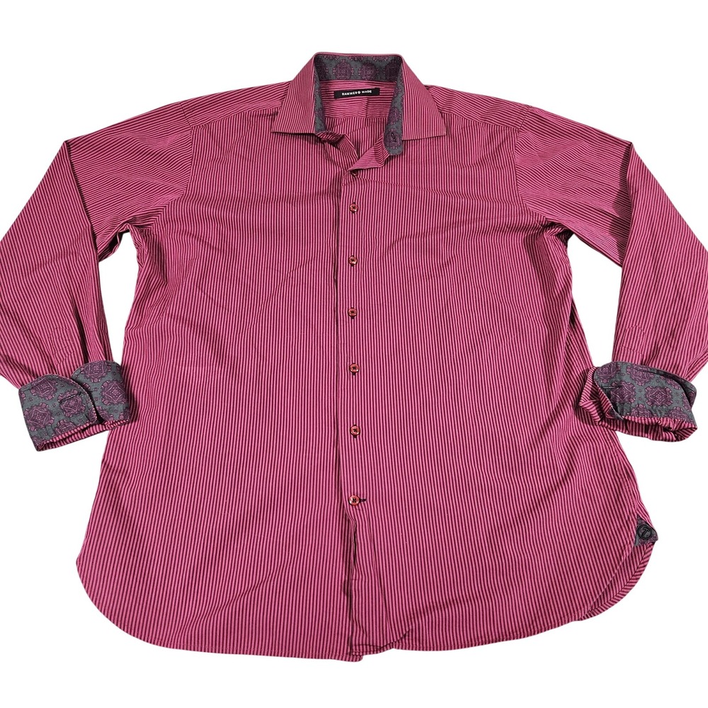 Hammer Made Dress Shirt Mens XL Tall Pink Stripe Button Up Contrast Cuff Wedding